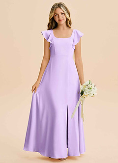 Azazie Bondi Junior Vestido de Lila de Satén Elástico de Corte en A con Corte Lateral image1