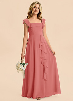 Azazie Nori Junior Blushing Pink A-Line Ruched Chiffon Dress image3