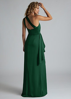 Azazie Maive Bridesmaid Dresses Dark Green Sheath Ruched Stretch Satin Dress image3