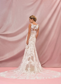 Azazie Judith Vestidos de novia Vestido de Blanco Diamante Nude de Tul de Corte Sirena con Lentejuela image6