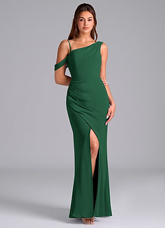 Azazie Madelyn Bridesmaid Dresses Dark Green Mermaid Off the Shoulder Chiffon Convertible Dress image3