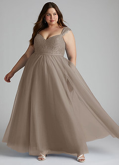 Azazie Luxi Brautjungfernkleider A-Linie Plissee Tüll Kleid Taupe image8