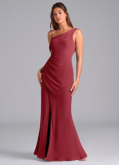 Azazie Madelyn Brautjungfernkleider Wandelbar Meerjungfrau-Linie One-Shoulder Chiffon Kleid Granatapfelrot image5