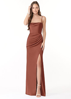 Azazie Leonis Bridesmaid Dresses Auburn Mermaid Pleated Stretch Satin Convertible Dress image1
