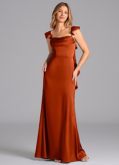 Azazie Adi Bridesmaid Dresses Paprika A-Line Pleated Stretch Satin Dress image4