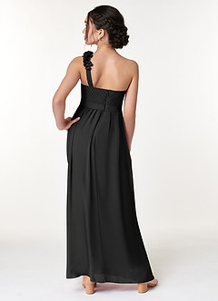 Azazie Flower Junior Vestido de Negro de Gasa de Corte en A con Plisado image6