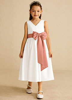 Azazie Darling Flower Girl Dresses Ivory Mai Tai A-Line Bow Cotton Dress image4