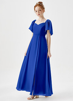 Azazie Chloe Junior Dusty Blue A-Line Sweetheart Neckline Chiffon Dress image3