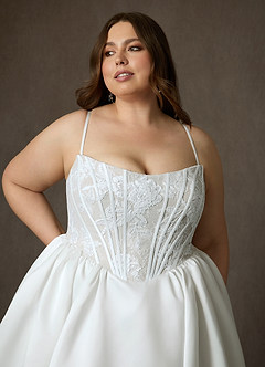 Azazie Mirabeth Trouwjurken Jurk van Kant met Baljurk Strapless Diamant Wit image8