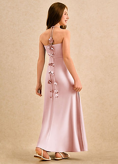 Azazie Kandi Girls Formal Venta final Vestido de Rosa Rubor de Satén Elástico de Corte en A con Escote de Corazón image4