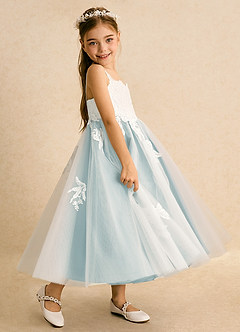 Azazie Coraline Sukienki dla dziewczynek sypiących kwiaty Linia A Koronka Sznurówka Długość kostki Sukienka image5