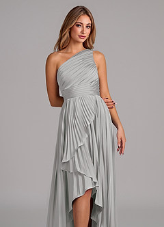 Azazie Lyrica 신부 들러리 드레스 A라인 한쪽 어깨 스트레치 새틴 비대칭 드레스 image7