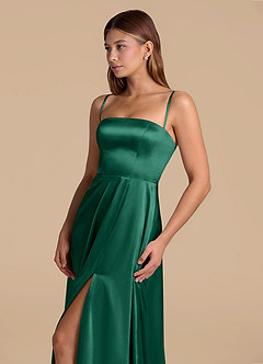 Azazie Wren Bridesmaid Dresses Emerald A-Line Strapless Metallic Satin Dress image6