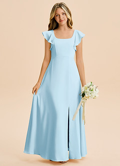 Azazie Bondi Junior Vestido de Azul Cielo de Satén Elástico de Corte en A con Corte Lateral image1