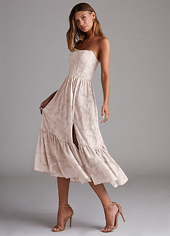 Azazie Delphina Bridesmaid Dresses Blushing Pink A-Line Strapless Floral Burnout Convertible Dress image5