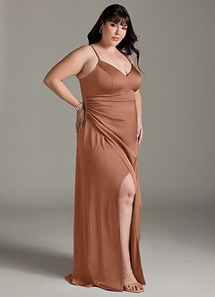 Azazie Marchella Brautjungfernkleider A-Linie Korsett Stretch-Satin Kleid Bronzer image9