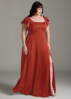Azazie Bondi Bridesmaid Dresses Rust A-Line Bow Stretch Satin Dress image10
