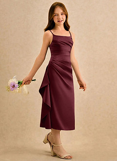 Azazie Canna Girls Formal Sukienki dla dziewczynek sypiących kwiaty Linia A Pofałdowany Satyna elastyczna Długość herbaty Sukienka image3
