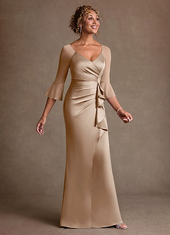 Azazie Nampa 신부의 어머니 드레스 쉬스 주름진 망사 플로어 길이 드레스 image4