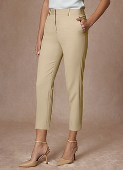 front Whitney Champagne Structured Stretch Cropped Dress Pants