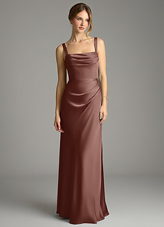 Azazie Alouette Bridesmaid Dresses Espresso Mermaid Pleated Stretch Satin Dress image3
