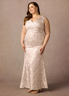 Azazie Elanor Klänningar till brudens mor Klä Sjöjungfru i Jacquard 1 Plisserad Dammig Ros image3