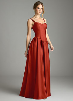 Azazie Evadina Suknie dla druhen Linia A Gorset Satyna elastyczna Do ziemi Sukienka image4