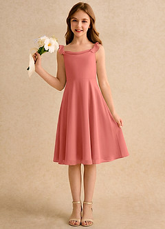 Azazie Pup Girls Formal Blumenmädchenkleider A-Linie Plissee Chiffon Kleid Lachsrosa image1