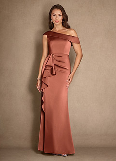 Azazie Hamptons Mère de la mariée Robes Robe Trapèze en Satin extensible Plissée Argile image1