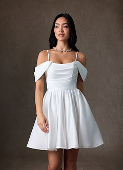 Azazie Anne Rochii de mireasă Linie A Satin Mini Rochie image3