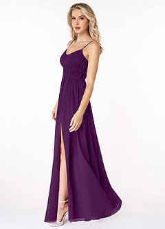 Azazie Yanelie Bridesmaid Dresses Grape A-Line Scoop Pleated Chiffon Dress image5
