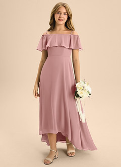 Azazie Maggie Junior Dusty Rose A-Line Off the Shoulder Chiffon Dress image3
