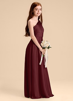Azazie Charlize Junior Vestido de Cabernet de Satén Elástico de Corte en A con Plisado image5