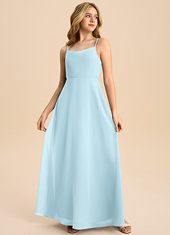 Azazie Shale Junior Cloud Blue A-Line Bow Chiffon Dress image4