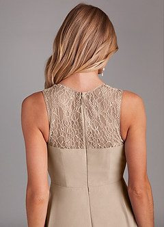 Azazie Vina Bridesmaid Dresses Taupe A-Line Lace Chiffon Dress image7