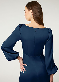 Azazie Mel Bridesmaid Dresses Dark Navy Sheath Long Sleeve Stretch Satin Dress image6