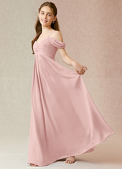 Azazie Kaitlynn Junior Powder Pink A-Line Off the Shoulder Chiffon Dress image3