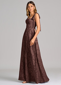 Azazie Debra Abiti da Damigella Abito A-Line in Burnout Floreale Con Tasche Espresso image3