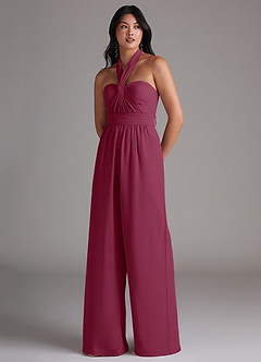 Azazie Lamara Bridesmaid Dresses Mulberry Off the Shoulder Chiffon Convertible Jumpsuit image8
