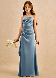 Azazie Cannoli Girls Formal Blumenmädchenkleider A-Linie Plissee Stretch-Satin Kleid Staubblau image4