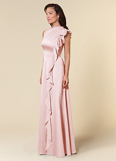Azazie Narine vestidos de madre de la novia Vestido de Rosa Rubor de Satén Elástico de Corte En A con Escote alto plisado image2