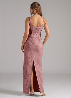 Azazie Kenna Robes de demoiselle d'honneur Robe Fourreau en Blumen-Burnout Fente Latérale Rose Poussiéreuse image2