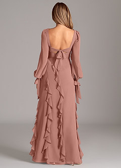 Azazie Candice 신부 들러리 드레스 A라인 긴팔 쉬폰 바닥 길이 드레스 image2