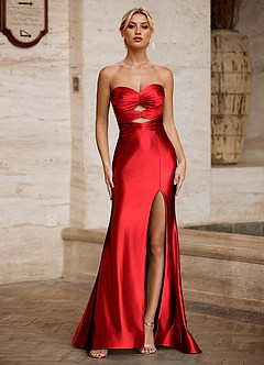 Aelina Czerwony Suknia balowa z gorsetem z wycięciami i satyny image5