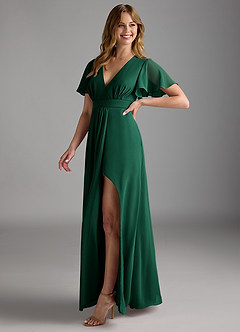 Azazie Zaniah Bridesmaid Dresses Emerald A-Line Chiffon Dress image5