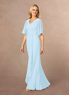 Azazie Carson Mother of the Bride Dresses Sky Blue A-Line V-Neck Lace Chiffon Dress image2