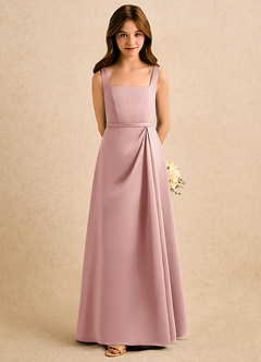 Azazie Emiko Girls Formal Blumenmädchenkleider A-Linie Plissee Matte Satin Kleid Roségold image3