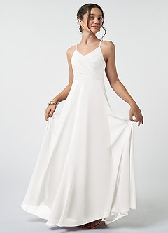 Azazie Avelina Junior White A-Line Pleated Chiffon Dress image2