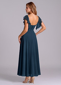 Azazie Leilani Abiti da Damigella Abito A-Line in Chiffon Drappeggiato Marino Scuro image5