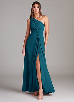 Azazie Brooke Bridesmaid Dresses Ink Blue A-Line One Shoulder Chiffon Dress image1